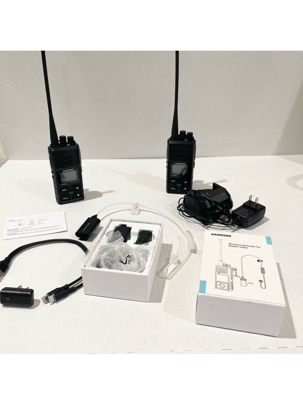 Samcom Black Two Way Radio + Wireless Headset Long Distance!